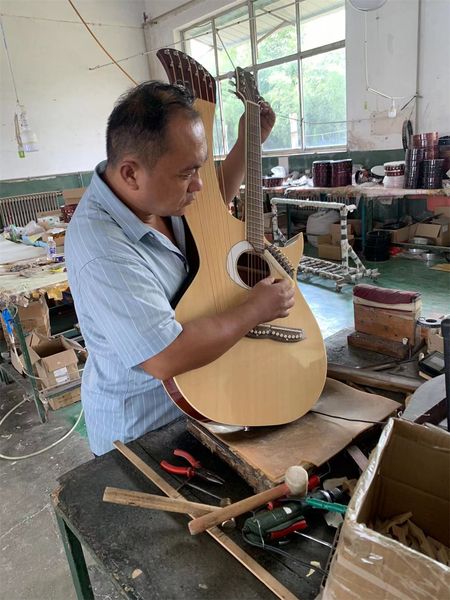 

natural 6-6-8 strings harp acoustic guitar 3 in 1 cithara musical instrument double head lyra with onboard preamp pickup eq