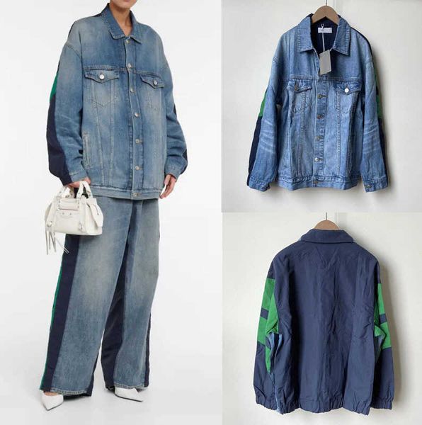 

autumn's main style double-sided patchwork casual denim jacket super versatile loose jacket, Black;brown