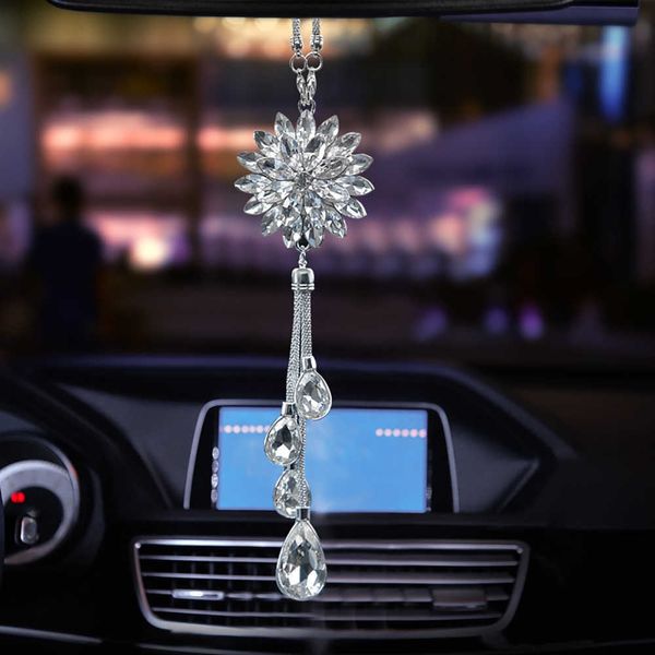 

decorations car pendant crystal flower petals charms auto rearview mirror hanging ornaments automobile interior suspension decoration gifts