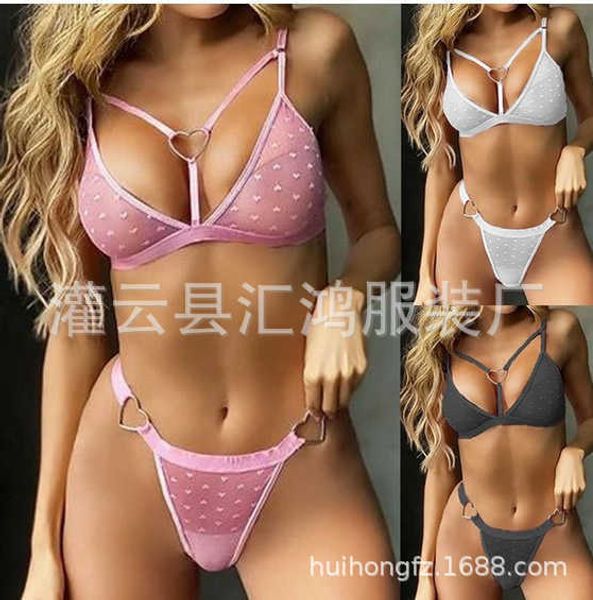 

lace underwear love mesh three-point two-piece set 1081, Black;white