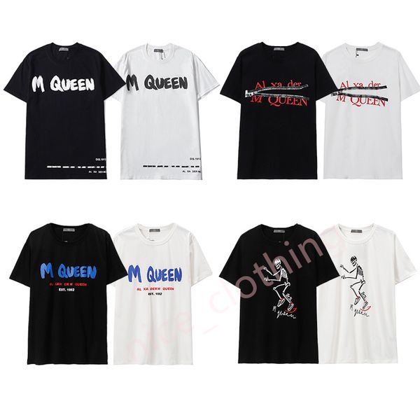 

mens designer mcquen t shirt womens fashion tees luxury brand short sleeves summer lovers crew neck clothes clothing s xxl, White;black