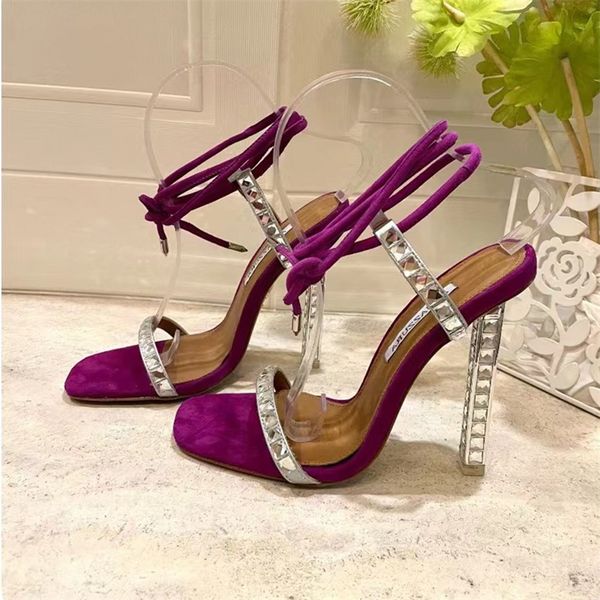 

aquazzura summer crystal decorative high heeled sandal 11cm rhinestone -encrusted strap spool heels sky-high heel for women luxury designers, Black