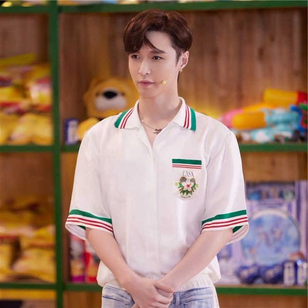 

casablanca silk casual shirt men and women gradual silk flower shirt zhang yixing loose small leisure short sleeve fashion, White;black