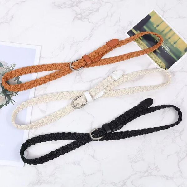

hbp fashion retro womens belt classic weave simple needle buckle leisure belts women's dress overcoat versatile waist belt accessories, Black;brown