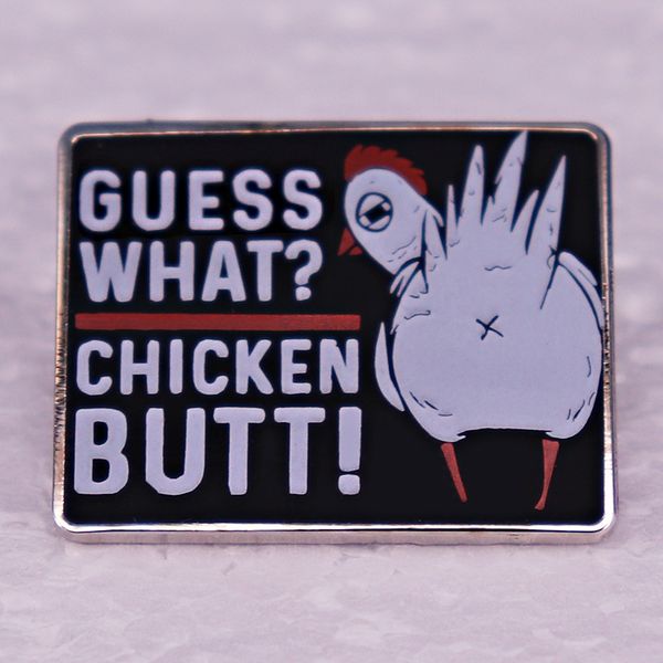 

guess what chicken butt brooch cute anime movies games hard enamel pins collect metal cartoon brooch backpack hat bag collar lapel badges, Blue