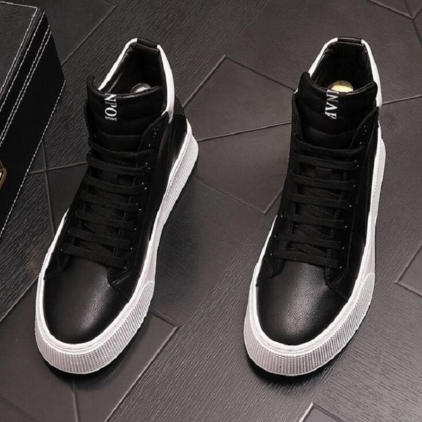 

fashion ankle boots men high shoes height increasing shoes flat shoes loafers chaussure homme d2a27, Black