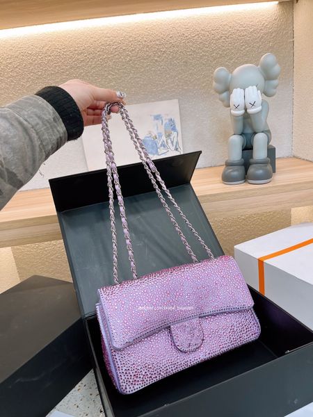 

ss23 cf luxury flap designer bag glitter rhinestone high capacity handbags designers womens silver metal hardware chain cross body strass di