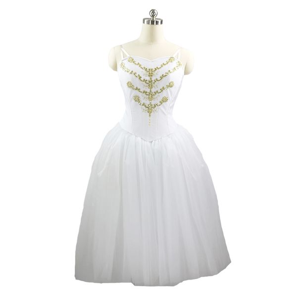 

stage wear white gold romantic ballet tutu dress professional women 5 layers of soft tulle long white for girls performance competition jnbl, Black;red