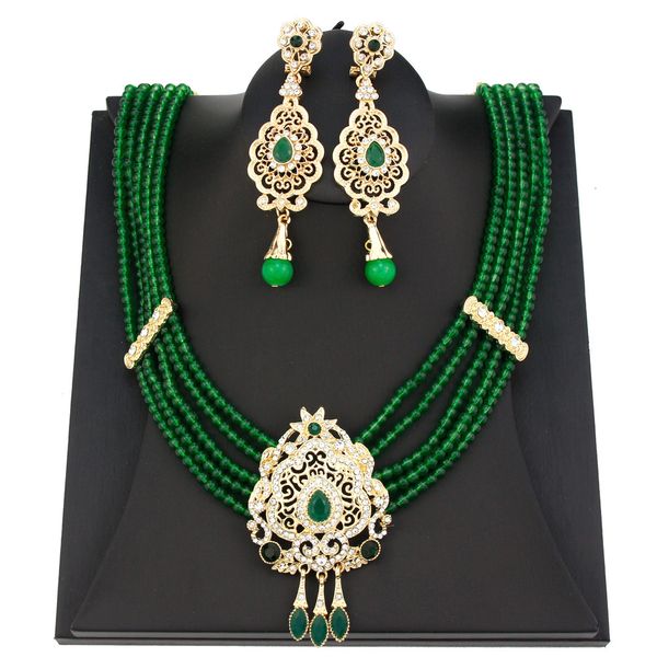 

wedding jewelry sets sunspicems morocco bride wedding jewelry set arabic women natural stone beaded necklace drop earring caftan bijoux 2302, Slivery;golden