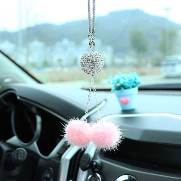 

decorations fashion view mirror plush ball pendant auto home decor lucky vehicle ornament car accessory diamond interior hanging r230228