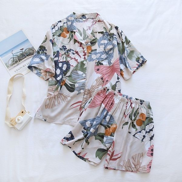 

womens sleepwear cotton fabric pajamas set ecofriendly very soft short natutal creatures print breathable home suit for summer 230228, Black;red