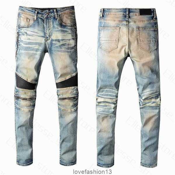 

2023 mens brown jeans distressed ripped slim fit motorcycle bikers denim for s fashion, Blue