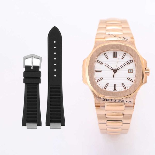 

3k pp5711 8.3mm superclone pp watch 25mm rubber silicone watchband with folding buckle for philippe strap 5711 5712 bracelet, Slivery;golden