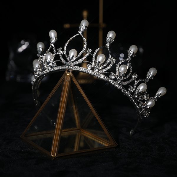 

wedding hair jewelry crown crystal bridal tiara pearl headband 230225, Slivery;golden