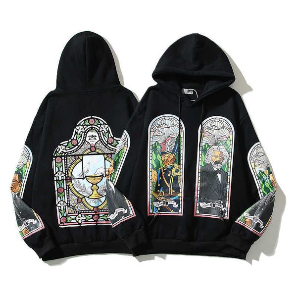 

fashion brand luxury owen's same american high street barriers religious idol star's hooded plush sweater hoodie couple qikm, Black