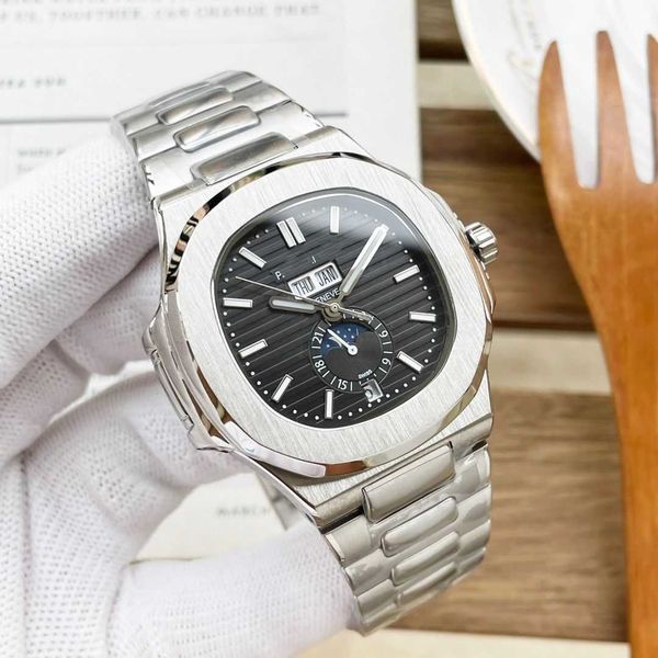 

luxury watches 40mm pp5711 8.3mm superclone pp watch classic automatic mechanical men's fine steel multi-function transparent band mach, Slivery;brown