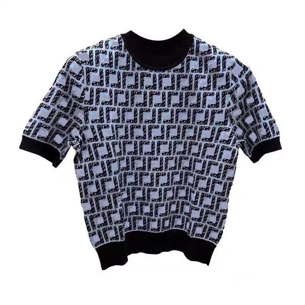 

women's knits & tees designer high-quality knitted short sleeve t-shirts fashion jacquard ice silk full letter f t-shirt 3cz5, White
