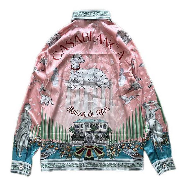 

casablanca hawaii beach shirt men and women fashion senior drape silk flower individuality ruffian handsome ancient loose thin shirt coat, White;black