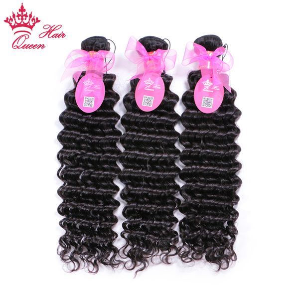 

brazilian deep wave hair weave bundles 100% human virgin raw hair weaving natural color queen hair official store, Black