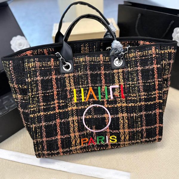 

jumbo capacity embroid tweed women tote bag luxury handbag portable classic shopping travel shoulder bag suitcases multi pochettes cross bod
