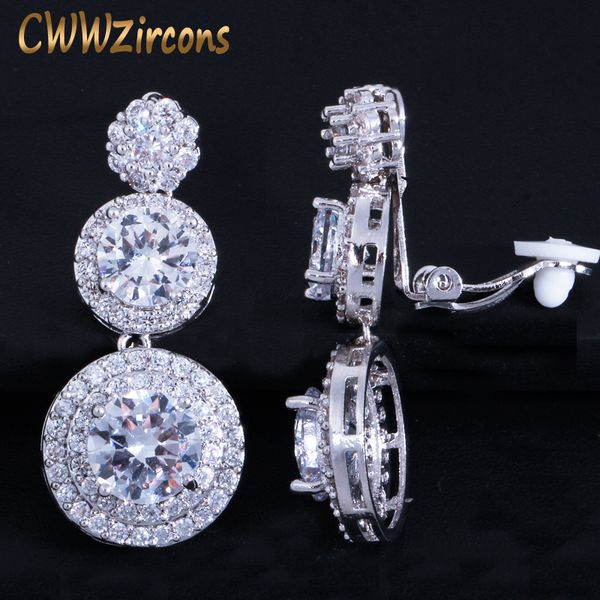 

ear cuff cwwzircons clip on ear round drop cubic zirconia non pierced earrings fashion wedding jewelry womens accessories cz427 230228, Silver