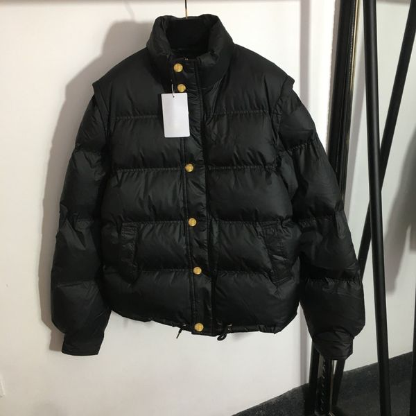 

women's wool blends winter sleeve detachable bread cotton jacket zipper button pocket vest coat 66030270 230227, Black
