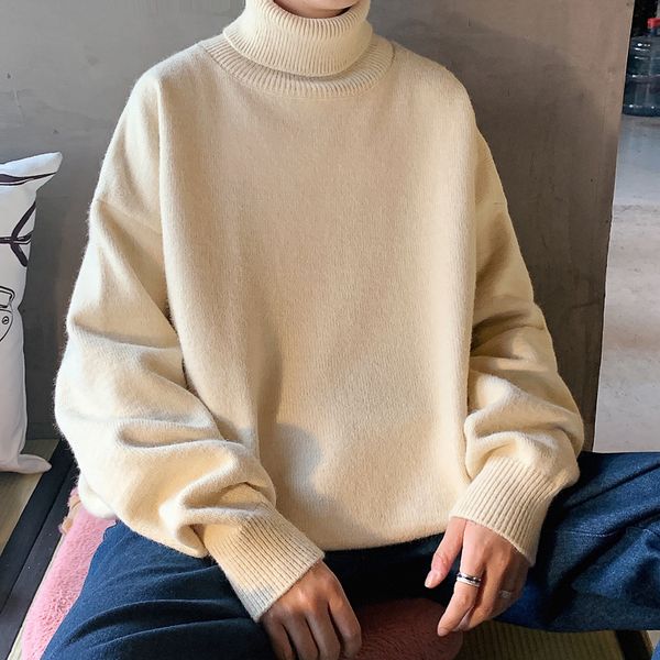 

men's sweaters men's turtleneck sweater autumn men's warm knitted sweater solid color harajuku korean style high neck oversiz, White;black