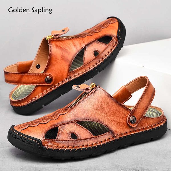 

slippers golden sapling fashion men's sandals breathable summer beach shoes classics leisure flats men casual shoe slip on retro sandal, Black