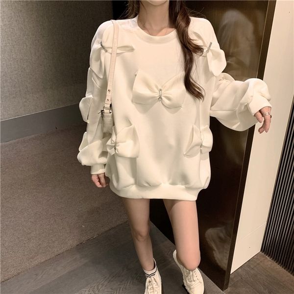 

womens hoodies longsleeved diamond bow space cotton loose sweatshirt ins sweet oversized pullovers sweatshirts korean style streetwear hoodi, Black