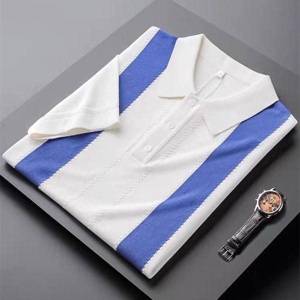 

men's polos luxury breathable knitted short sleeved men's polo shirt korean fashion contrast color men's t-shirt summer 23022, White;black
