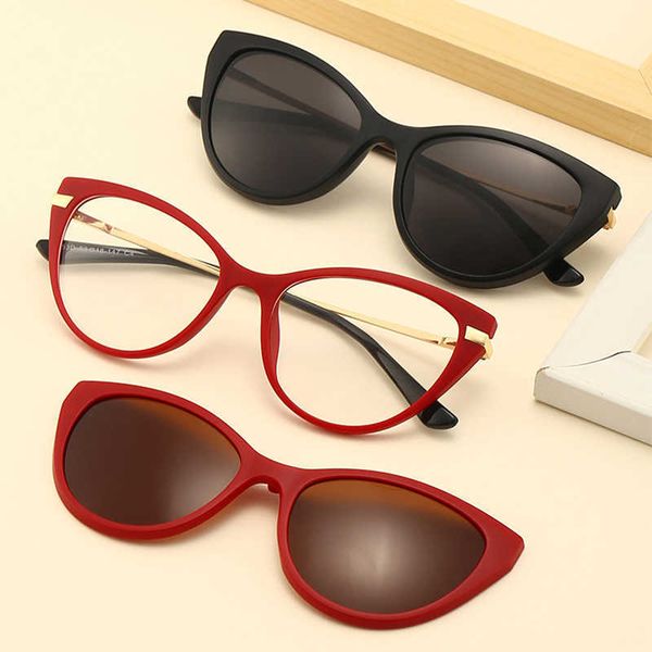 

sunglasses trendy cat eye clip on sunglasses women tr90 metal clear anti glare driving 2 in 1 magnetic polarized sunglasses female shadesj23, White;black