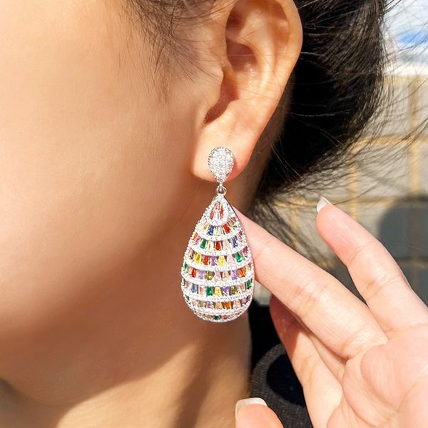 

charm luxury big water drop colorful aaa zirconia cubic earring designer for woman party copper diamond silver earrings south american weddi, Golden