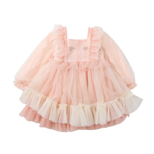 

girls' 1ess princess skirt princess style 1 new spring chil1en's embroidered skirt spring and autumn chil1en's clothing, Blue