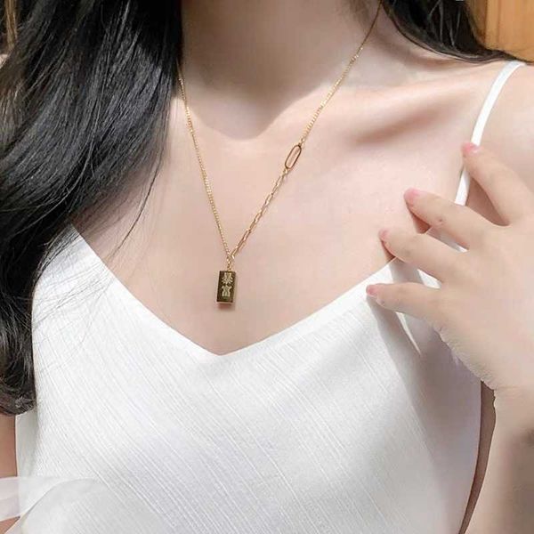 

rich small gold brick titanium steel necklace for women, Silver