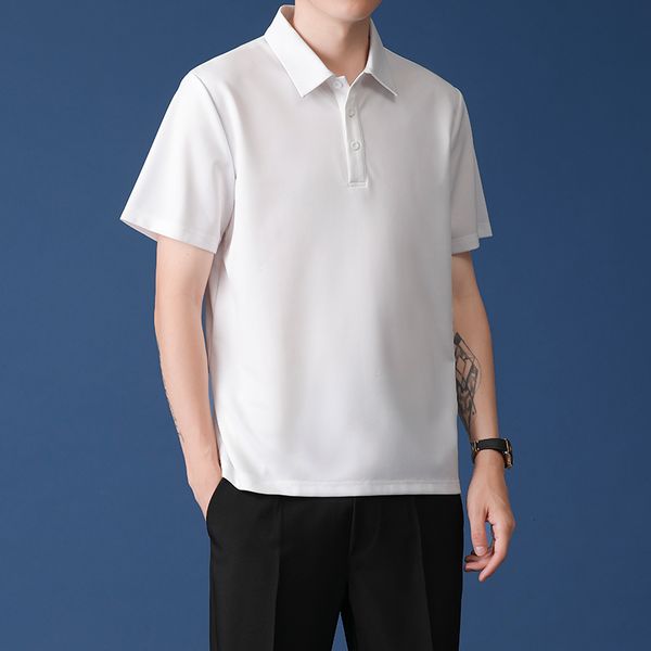 

men's polos mens polo shirts summer casual short sleeve turndown men cotton solid color polo shirt fashion streetwear jerseys polos tee, White;black