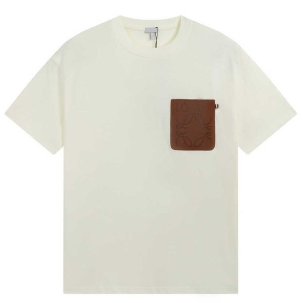 

high-end version differentiates market leather pure cotton short-sleeved t-shirt casual men and women tee, White;black
