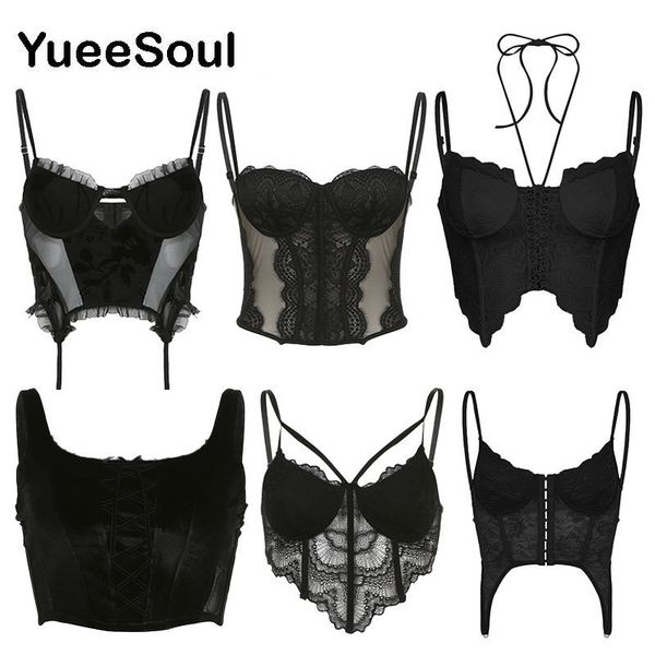 

women s blouses shirts black lace women corset 2023 fashion y2k retro cute sweet tank fairy core aesthetic summer sleeveless crop s 230228, White