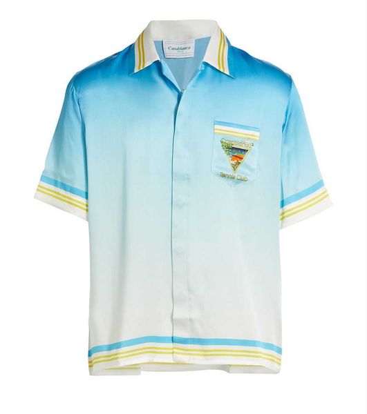 

23ss new casablanca hawaii beach shirt men and women blue tennis court fashion same white twill silk short-sleeved shirt, White;black