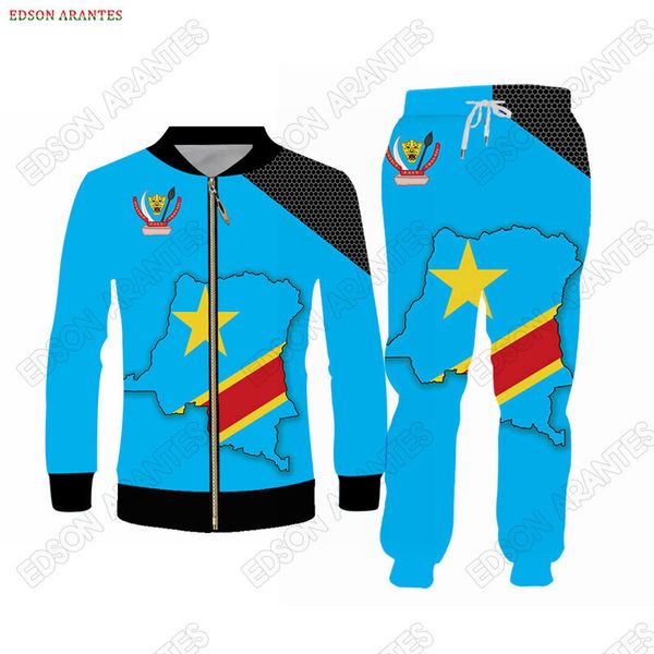 

mens tracksuits zaire flag joggers tracksuit sets african dr congo coat of arms print jackethoodiesweatshirt sweatpants combo custom 230228, Gray