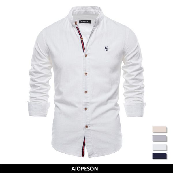

men's casual shirts aiopeson spring cotton social solid color long sleeve for lapel 230227, White;black