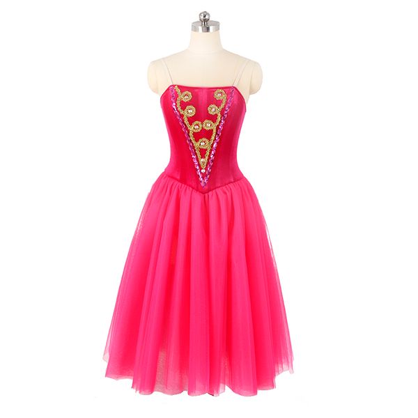 

stage wear rose red professional ballet long dress competition costume women ballet skirt dark pink romantic girls performance jnbl142, Black;red