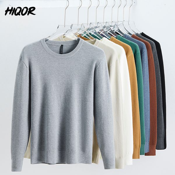 

men's sweaters hiqor men's sweater autumn winter man long sleeve pullovers outwear fashion solid round neck sweater slim knit swea, White;black