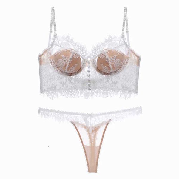 

lace bra autumn new eyelash underwear women gather with steel ring thin t-pants set, Red;black