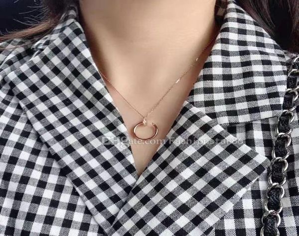 

designer men and women nail necklace classic simple pendant necklaces bright diamond luxury jewelry rose gold titanium steel gift 8560438, Silver