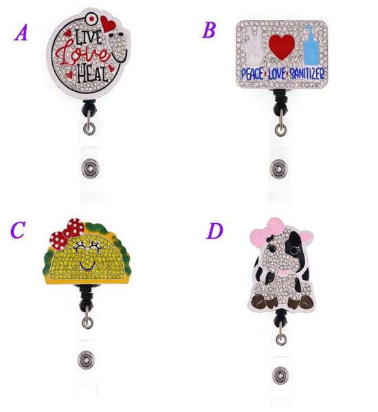 

1pc 5pcs 10pcs bling crystal rhinestone animal cow shape badge reel retractable id badge holder for nurse doctor hospital studen9484088, Gray