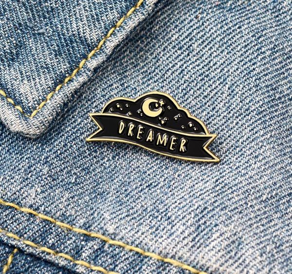 

qihe night moon starry dreamer enamel pins fashion black brooches badges cute unique design gifts to friends whole2587245, Gray