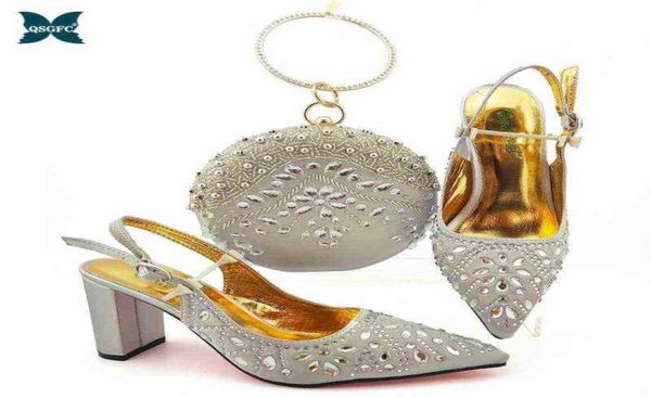 

new arrival winter silver color italian design women shoes and bag set african matching shoes and bag for royal party h2204226276470, Black