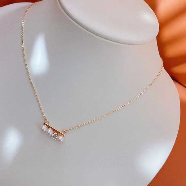 

tiffayffayiffay same three bead balance wood necklace freshwater pearl inlaid clavicle chain female 14k gold injectiffayon o-shaped adjustab, Black