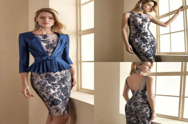 

2020 navy mother of the bride dresses with jacket 34 long sleeves knee length prom dress satin formal wedding guest gowns outfit7149056, Black;red
