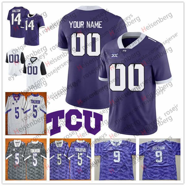 

american college football wear custom tcu horned frogs any name number white purple 1 jalen reagor 10 michael collins 15 max duggan, Black